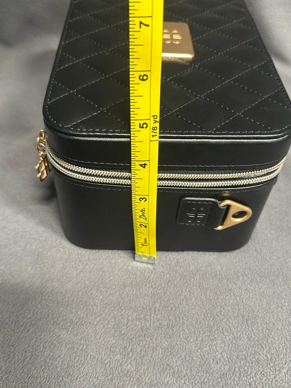Quilted Black Cosmetic Case with Gold Hardware